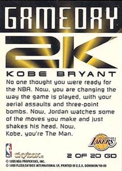 1999-00 SkyBox Dominion - Game Day 2K Warp Tek #2 GD Kobe Bryant Back