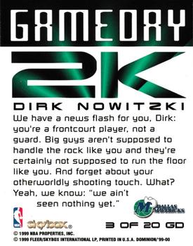 1999-00 SkyBox Dominion - Game Day 2K Warp Tek #3 GD Dirk Nowitzki Back