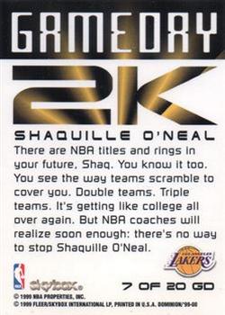 1999-00 SkyBox Dominion - Game Day 2K Warp Tek #7 GD Shaquille O'Neal Back