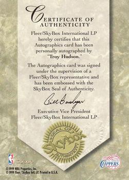 1999-00 SkyBox Premium - Autographics #NNO Troy Hudson Back