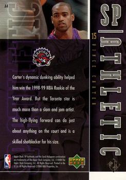 1999-00 SP Authentic - Athletic #A4 Vince Carter Back
