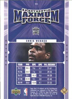 1999-00 SP Authentic - Maximum Force #M11 Chris Webber Back