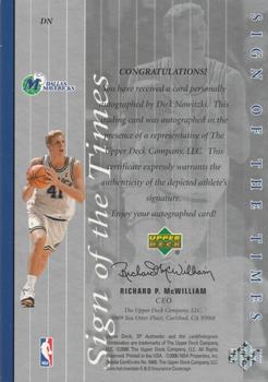 1999-00 SP Authentic - Sign of the Times #DN Dirk Nowitzki Back