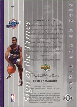 1999-00 SP Authentic - Sign of the Times #QL Quincy Lewis Back