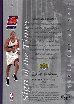 1999-00 SP Authentic - Sign of the Times #SH Shawn Marion Back