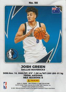 2020-21 Panini NBA Sticker & Card Collection - Cards #98 Josh Green Back