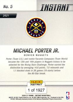 2020-21 Panini Instant NBA Rising Stars #5 Michael Porter Jr. Back