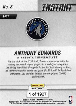 2020-21 Panini Instant NBA Rising Stars #8 Anthony Edwards Back