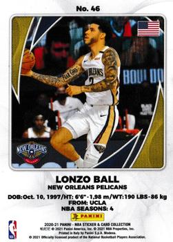 2020-21 Panini NBA Sticker & Card Collection European Edition - Cards #46 Lonzo Ball Back