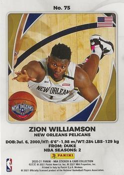 2020-21 Panini NBA Sticker & Card Collection European Edition - Cards #75 Zion Williamson Back