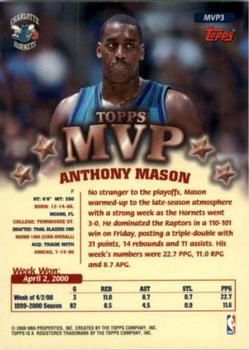 1999-00 Topps - MVP Promotion Prizes #MVP3 Anthony Mason Back