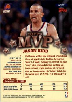 1999-00 Topps - MVP Promotion Prizes #MVP7 Jason Kidd Back