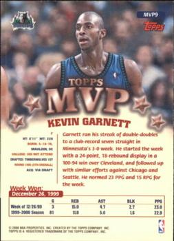 1999-00 Topps - MVP Promotion Prizes #MVP9 Kevin Garnett Back