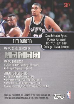 1999-00 Topps - Season's Best #SB7 Tim Duncan Back