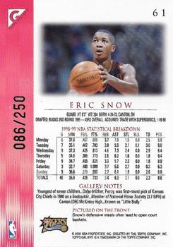 1999-00 Topps Gallery - Player's Private Issue #61 Eric Snow Back