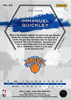 2020-21 Panini Court Kings #84 Immanuel Quickley Back