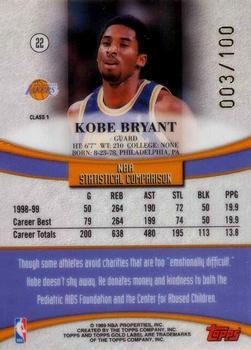 1999-00 Topps Gold Label - Class 1 Red Label #22 Kobe Bryant Back