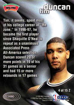 1997-98 Fleer - Zone #4Z Tim Duncan Back