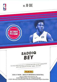 2020-21 Panini Absolute Memorabilia - Jumbo Basketball Spalding Name #JB-SBE Saddiq Bey Back