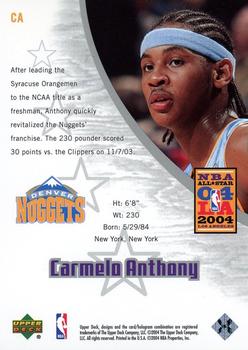 2004 Upper Deck All-Star Game Promos #CA Carmelo Anthony Back