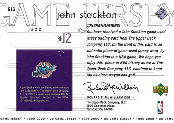 1999-00 Upper Deck - Game Jerseys #GJ6 John Stockton Back