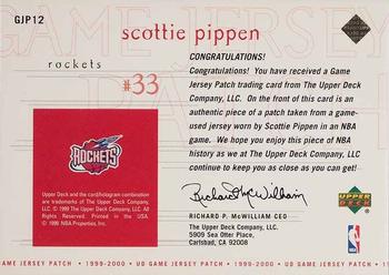 1999-00 Upper Deck - Game Jersey Patches #GJP12 Scottie Pippen Back