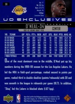 1999-00 Upper Deck - UD Exclusives #59 Shaquille O'Neal Back