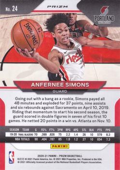 2020-21 Panini Prizm - Red, White and Blue Prizms #24 Anfernee Simons Back