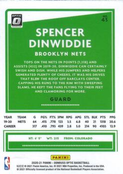 2020-21 Donruss Optic #43 Spencer Dinwiddie Back
