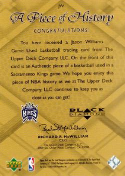 1999-00 Upper Deck Black Diamond - A Piece of History #JW Jason Williams Back