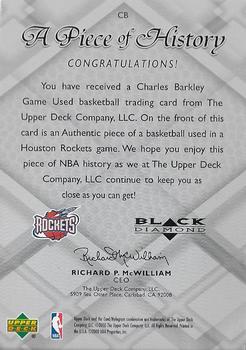 1999-00 Upper Deck Black Diamond - A Piece of History Double #CB Charles Barkley Back