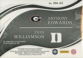 2020 Panini Immaculate Collection Collegiate - Immaculate Ink Dual Autographs #IDA-AZ Anthony Edwards / Zion Williamson Back