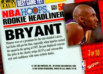 1997-98 Hoops - Rookie Headliners #3 Kobe Bryant Back
