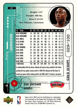 1999-00 Upper Deck MVP - Gold Script #147 Avery Johnson Back
