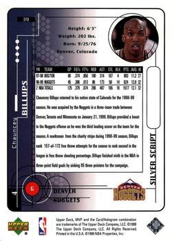 1999-00 Upper Deck MVP - Silver Script #39 Chauncey Billups Back