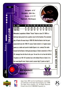 1999-00 Upper Deck MVP - Silver Script #92 Robert Traylor Back