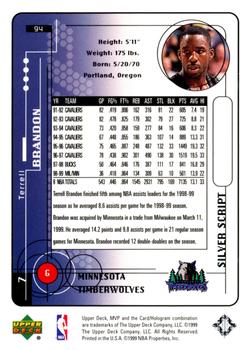 1999-00 Upper Deck MVP - Silver Script #94 Terrell Brandon Back