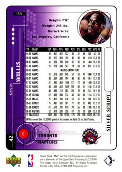 1999-00 Upper Deck MVP - Silver Script #159 Kevin Willis Back