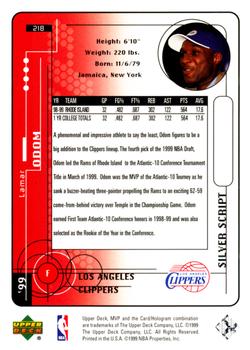 1999-00 Upper Deck MVP - Silver Script #218 Lamar Odom Back