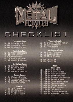 1997-98 Metal Universe #125 Checklist: Sacramento-Washington and Inserts Front