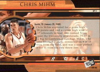 2000 Press Pass - In the Paint Die Cut #IP1 Chris Mihm Back