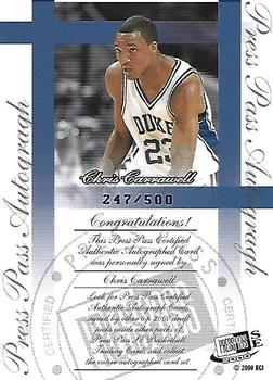 2000 Press Pass SE - Autographs Silver #NNO Chris Carrawell Back