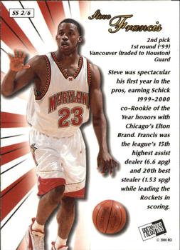 2000 Press Pass SE - Sophomore Sensation #SS2 Steve Francis Back