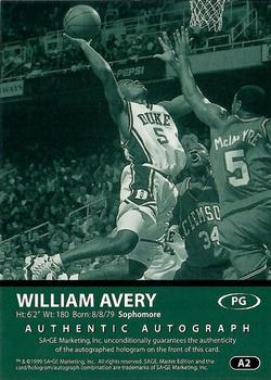 2000 SAGE - Autographs Bonus White #A2 William Avery Back