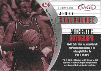 2000 SAGE - Autographs Gold #A46 Jerry Stackhouse Back