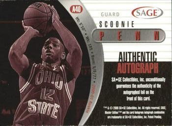 2000 SAGE - Autographs Silver #A40 Scoonie Penn Back