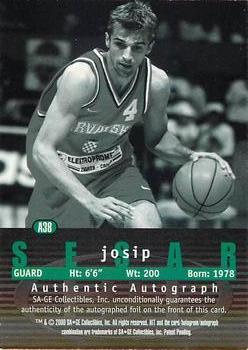 2000 SAGE HIT - Autographs Diamond #A38 Josip Sesar Back