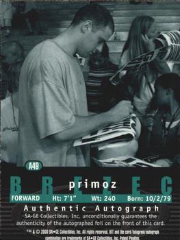 2000 SAGE HIT - Autographs Diamond #A49 Primoz Brezec Back