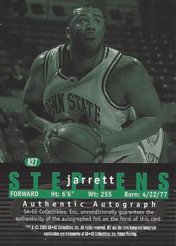 2000 SAGE HIT - Autographs Emerald #A27 Jarrett Stephens Back