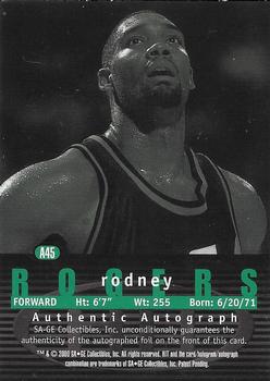 2000 SAGE HIT - Autographs Emerald #A45 Rodney Rogers Back